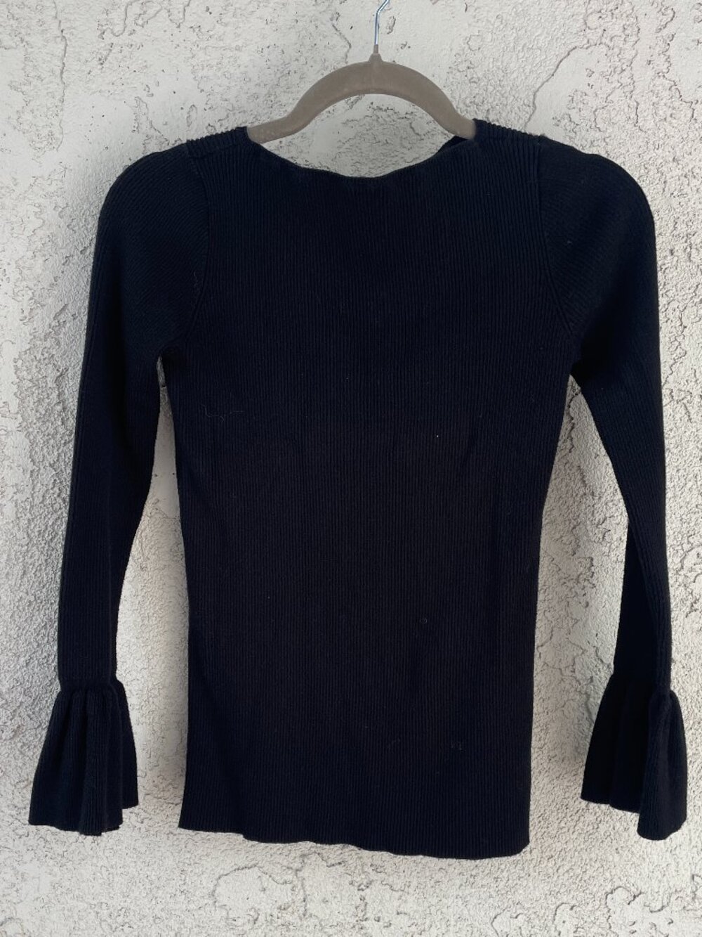 Lauren Ralph Lauren Womens Black Ruffle Pullover Bell Sleeve Sweater S Boho Chic